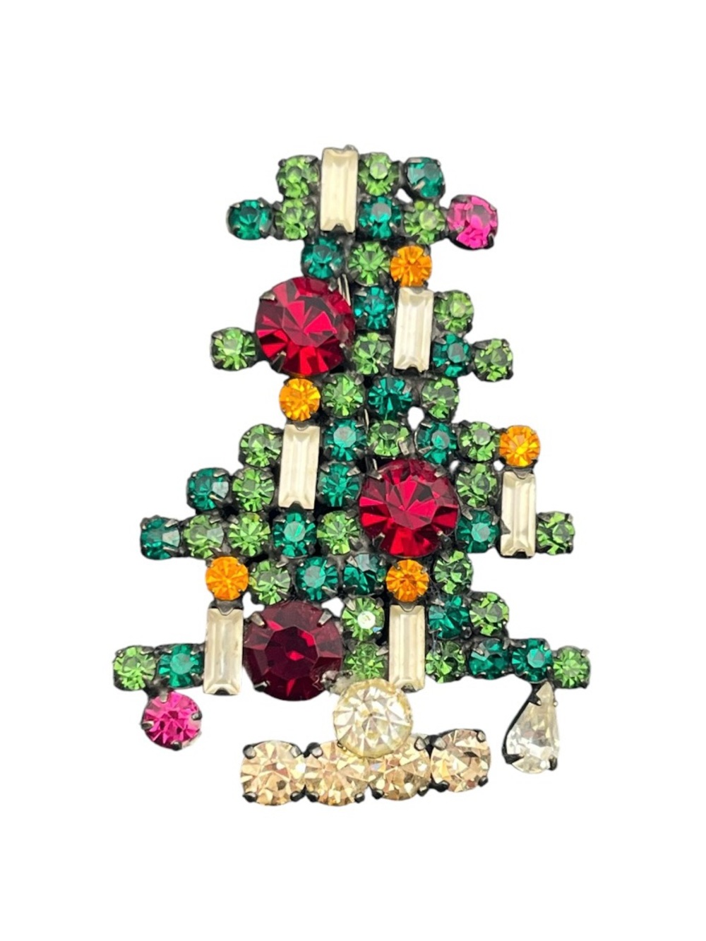 Weiss Christmas tree holiday multi colored rhinestone brooch pin DAMAGED vintage